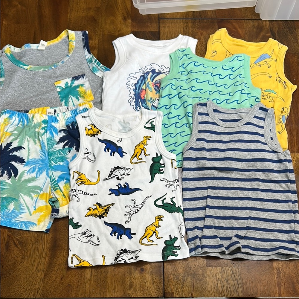 Kids Dinosaur and Striped Tank Tops Set